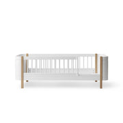 Oliver Furniture Wood Mini+ Junior Bed in white and oak, a stylish and space-saving children's bed designed for comfort and safety, perfect for small bedrooms. 