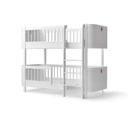 Oliver Furniture Wood Mini+ Low Bunk Bed in white, designed for comfortable and stylish shared sleeping spaces for children. 
