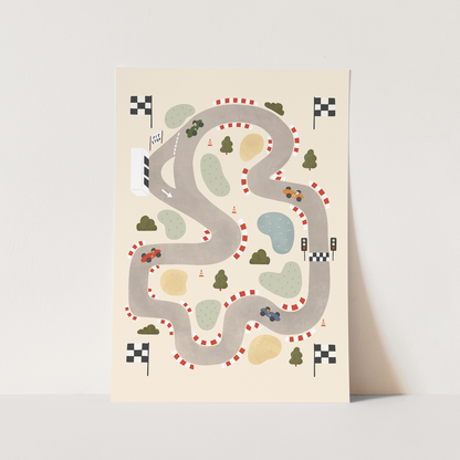 Kid Of The Village Race Track Fine Art Print - Light Cream