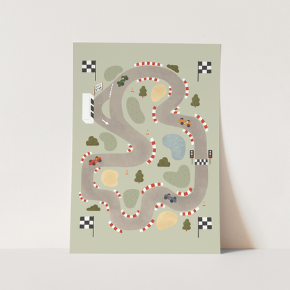 Kid Of The Village Race Track Fine Art Print - Sage