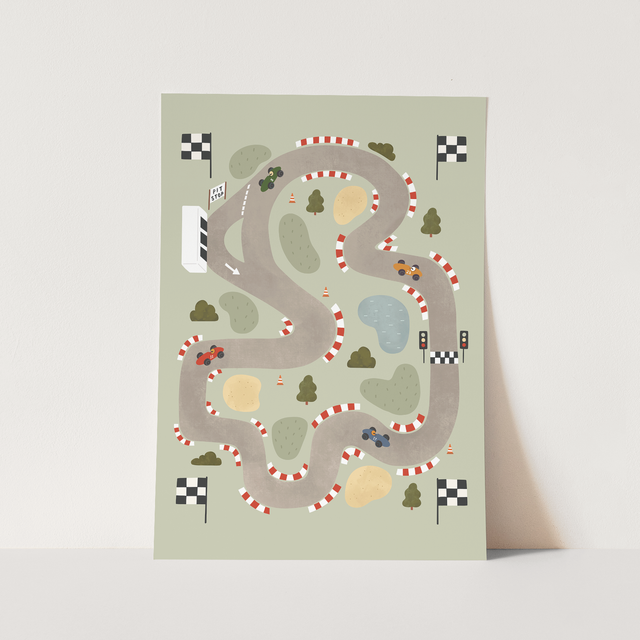 Kid Of The Village Race Track Fine Art Print - Sage