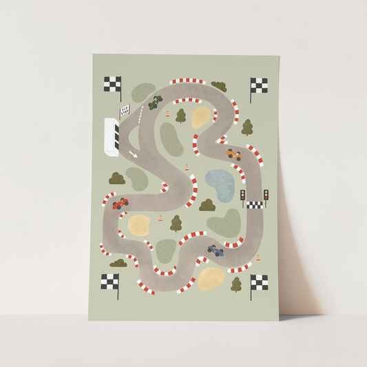 Kid Of The Village Race Track Fine Art Print - Sage
