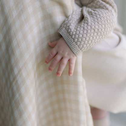 Ralphie Bear Large Muslin Swaddle - Gingham Beige