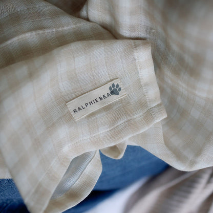 Ralphie Bear Large Muslin Swaddle - Gingham Beige