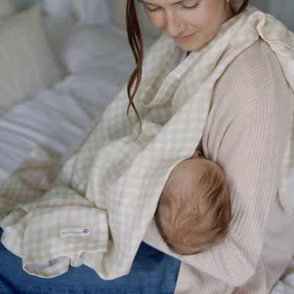 Ralphie Bear Large Muslin Swaddle - Gingham Beige