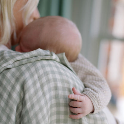 Ralphie Bear Large Muslin Swaddle - Gingham Sage