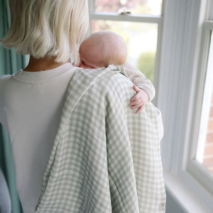 Ralphie Bear Large Muslin Swaddle - Gingham Sage