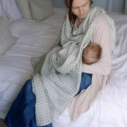 Ralphie Bear Large Muslin Swaddle - Gingham Sage