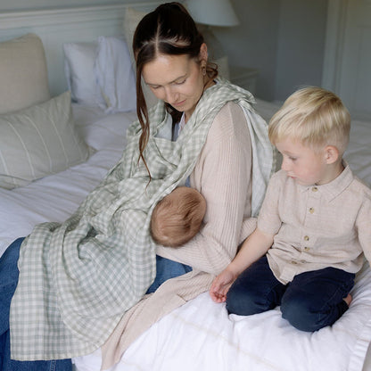 Ralphie Bear Large Muslin Swaddle - Gingham Sage