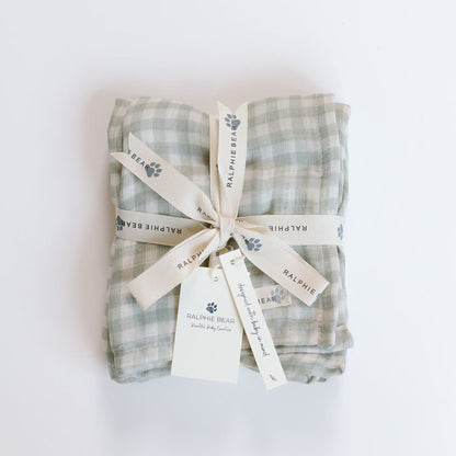Ralphie Bear Large Muslin Swaddle - Gingham Sage