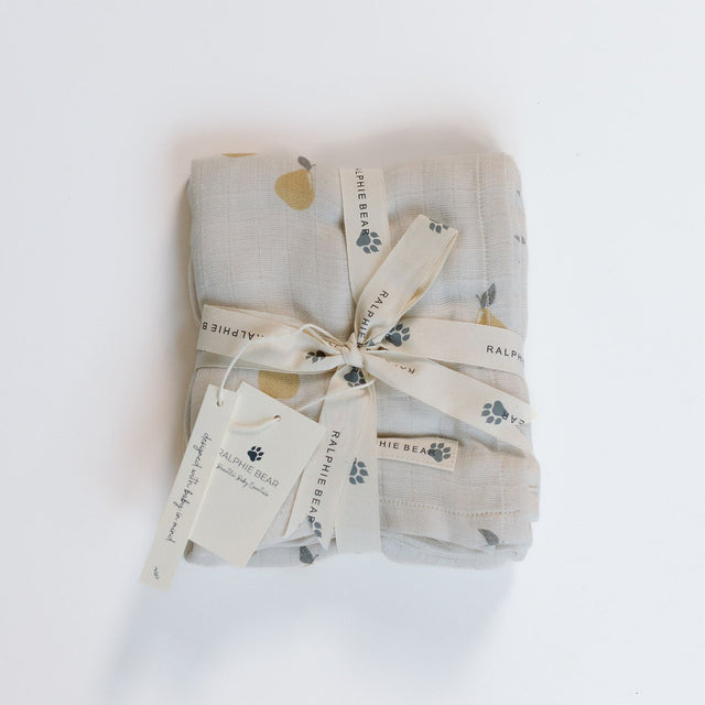 Ralphie Bear Large Muslin Swaddle - Pears