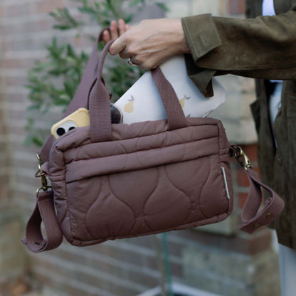 Ralphie Bear Quilted Stroller Bag - Mocha/Pears Print