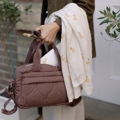 Ralphie Bear Quilted Stroller Bag - Mocha/Pears Print