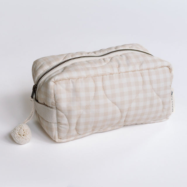 Ralphie Bear Quilted Washbag - Gingham Beige