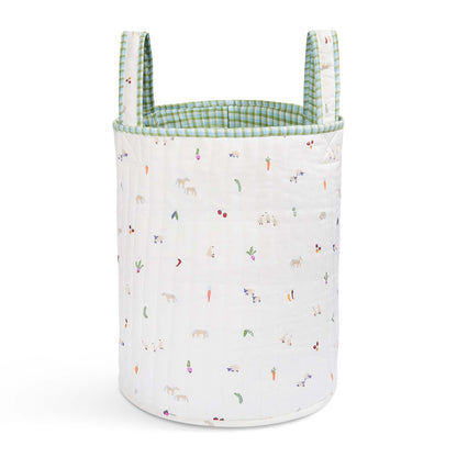 Avery Row Large Quilted Storage Basket - Little Farm / Greenhouse Gingham