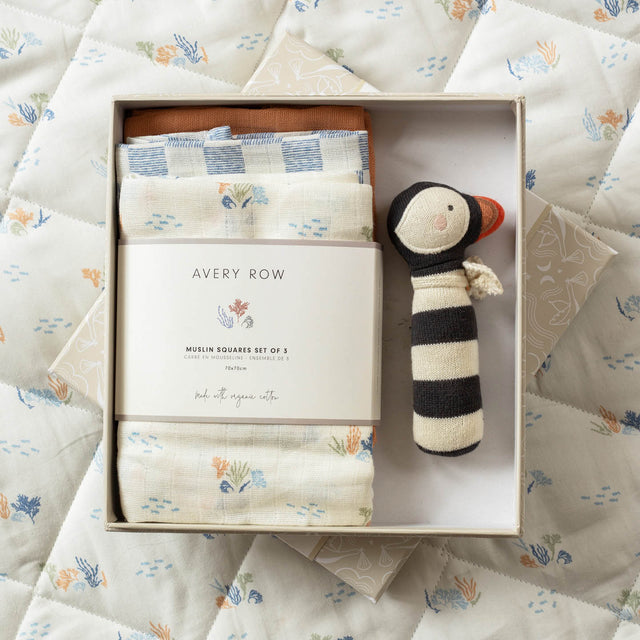 Avery Row Rattle & Care New Baby Gift Set - Coastline