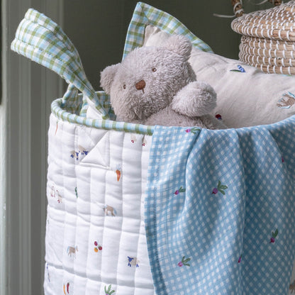 Avery Row Large Quilted Storage Basket - Little Farm / Greenhouse Gingham