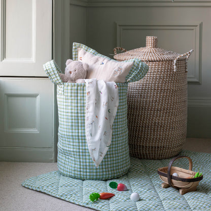 Avery Row Large Quilted Storage Basket - Little Farm / Greenhouse Gingham