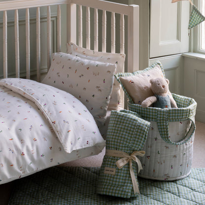 Avery Row Large Quilted Storage Basket - Little Farm / Greenhouse Gingham