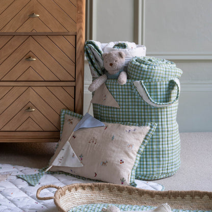 Avery Row Large Quilted Storage Basket - Little Farm / Greenhouse Gingham