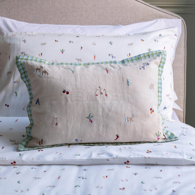 Avery Row Embroidered Linen Scatter Cushion - Little Farm