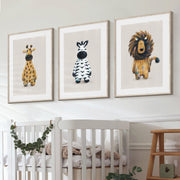 Tigercub Prints Neutral Safari Animals Nursery Prints Set of 3