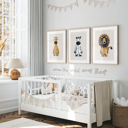 Tigercub Prints Neutral Safari Animals Nursery Prints Set of 3
