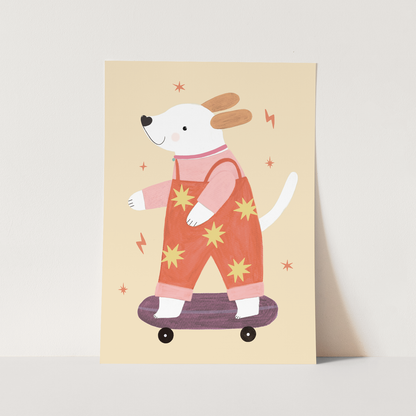 Kid of the Village Skater Pup Fine Art Print - Red