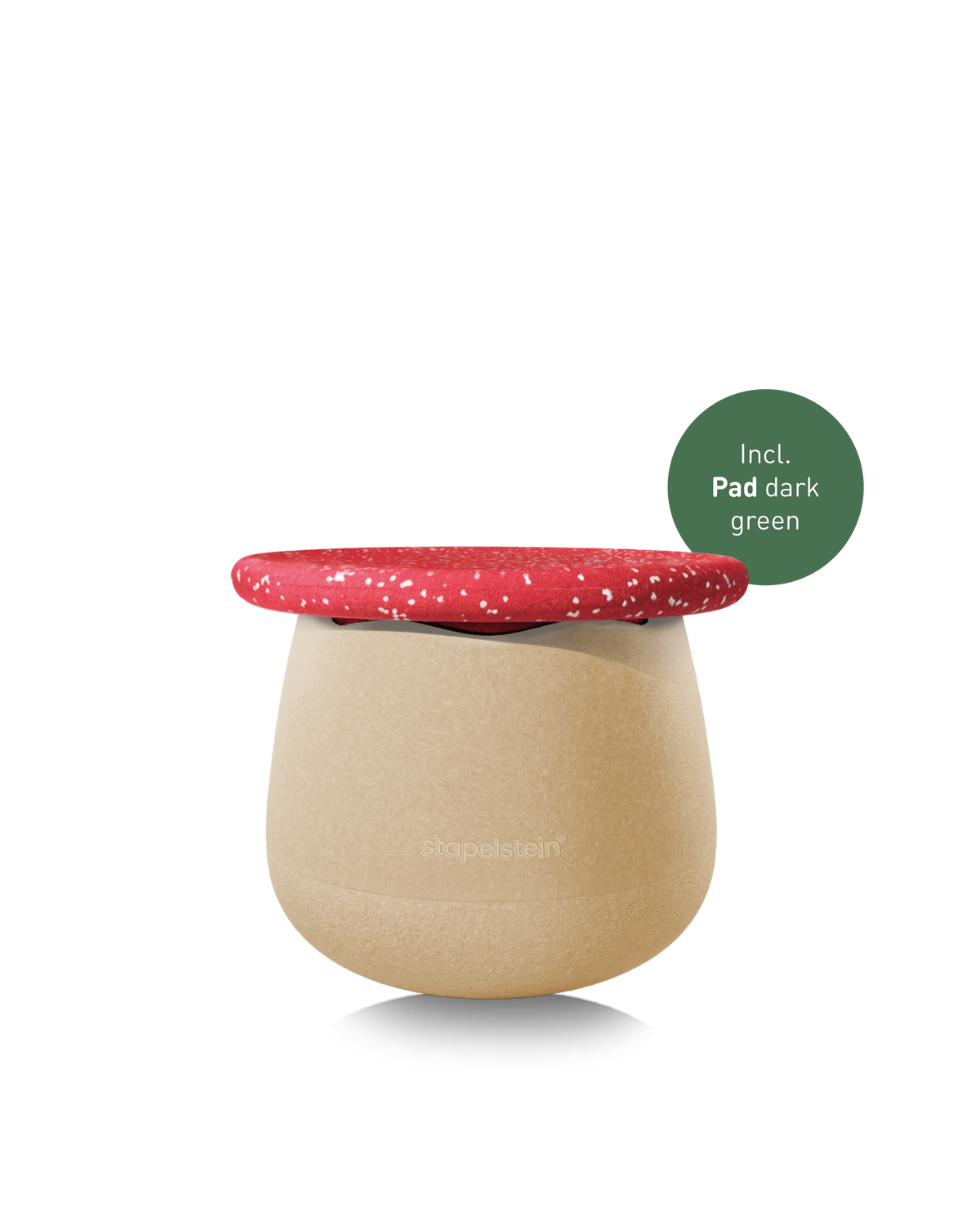 Stapelstein Winter Special Dynamic Set including a beige storage base with a red speckled wobble board, Including Dark Green Pad. 