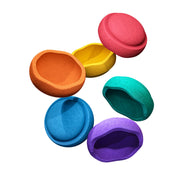 Set includes 6 Stapelstein® Original Mini: 1 x red 1 x orange, 1 x yellow, 1 x dark green, 1 x blue, 1 x violet 
