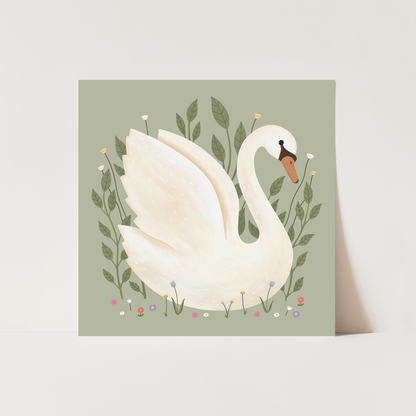 Kid of the Village Swan Fine Art Print - Sage