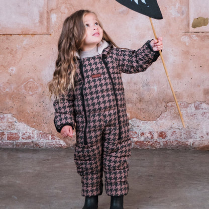 Toastie Quilted Snowsuit - Toffee Houndstooth
