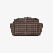 A brown and beige plaid utility pouch with a zippered top, shown against a plain white background.