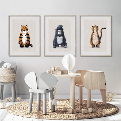 Tigercub Prints Neutral Jungle Safari Animal Nursery Prints Set of 3 - Gorilla