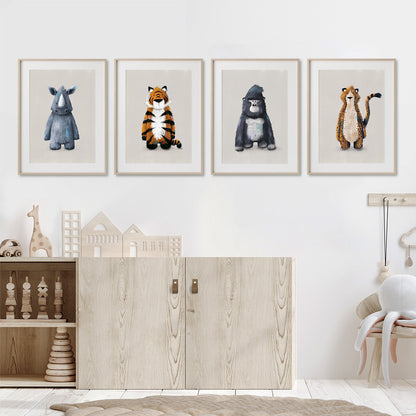 Tigercub Prints Neutral Jungle Safari Animal Nursery Prints Set of 4