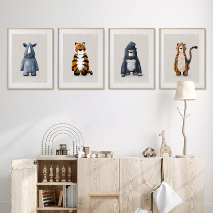 Tigercub Prints Neutral Jungle Safari Animal Nursery Prints Set of 4