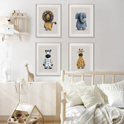 Tigercub Prints Neutral Safari Animals Nursery Prints Set of 4