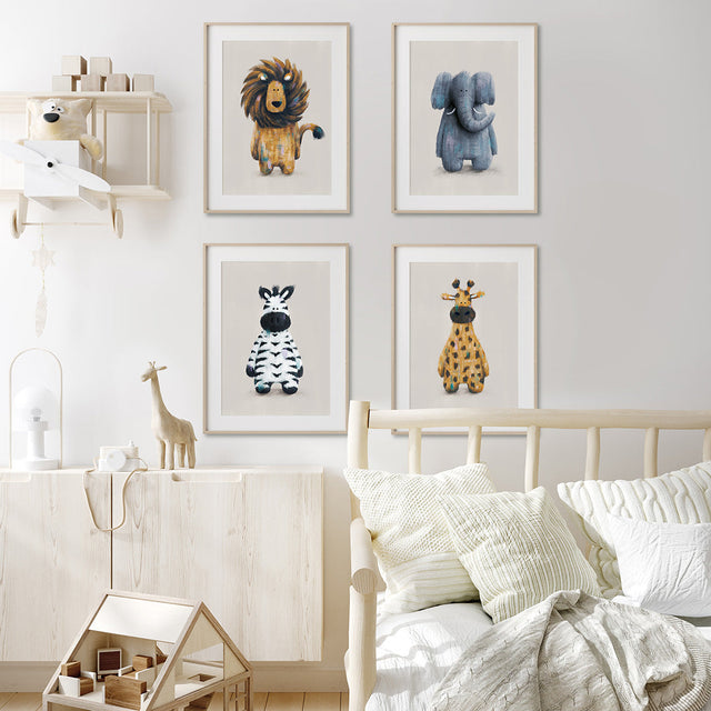 Tigercub Prints Neutral Safari Animals Nursery Prints Set of 4