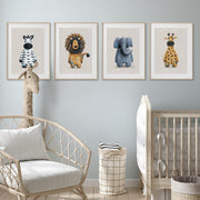 Tigercub Prints Neutral Safari Animals Nursery Prints Set of 4