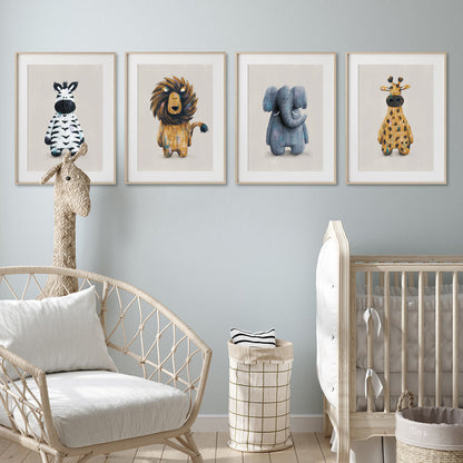 Tigercub Prints Neutral Safari Animals Nursery Prints Set of 4
