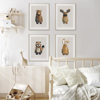 Tigercub Prints Neutral Woodland Nursery Prints Set of 4