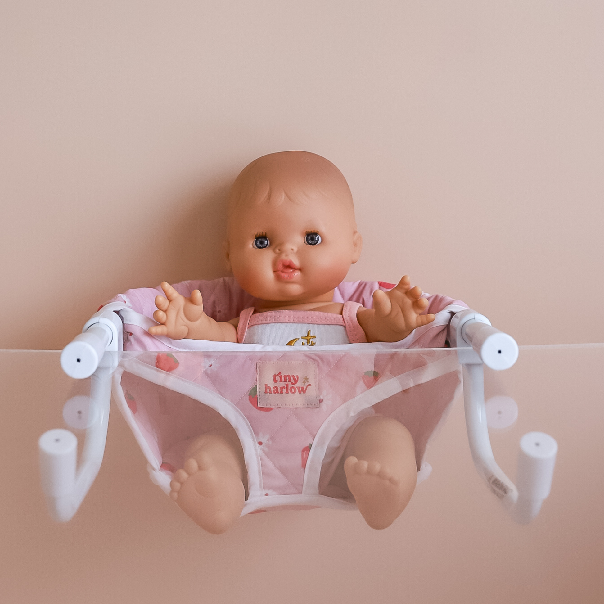 Tiny Harlow Feeding Chair - Strawberry Picnic - With Vintage Minikane Doll