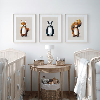 Tigercub Prints Woodland Animals Nursery Prints Set of 3