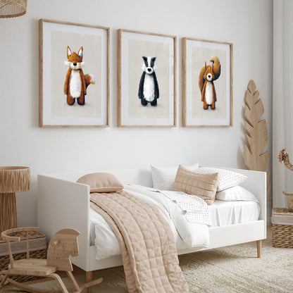 Tigercub Prints Woodland Animals Nursery Prints Set of 3