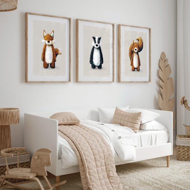 Tigercub Prints Woodland Animals Nursery Prints Set of 3