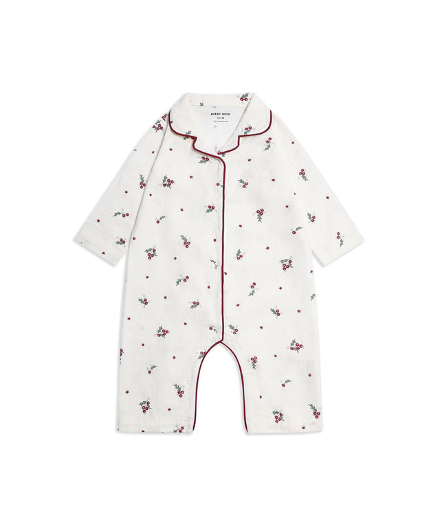 Avery Row Baby Flannel Sleepsuit - Holly Scatter