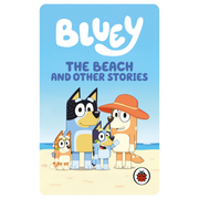 Yoto Bluey: The Beach and Other Stories card featuring the Bluey family on a sandy beach with a light blue sky background and the Bluey logo at the top.