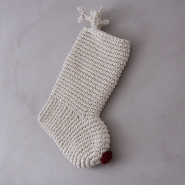 Zuri House Large Christmas Reindeer Stocking - Ivory