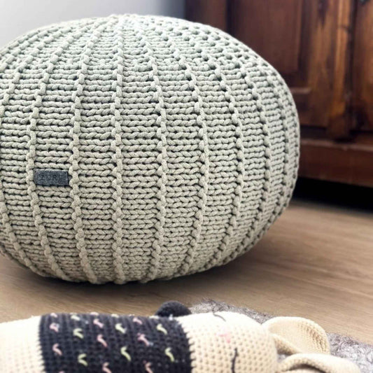 Zuri House Small Knitted Pouffe - Light Olive