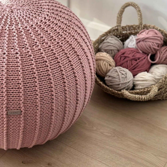 Zuri House Small Knitted Pouffe - Powder Pink